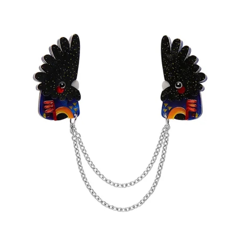 The Rare Red-Tail Cockatoo Cardigan Clips by Erstwilder Pete Cromer NIB